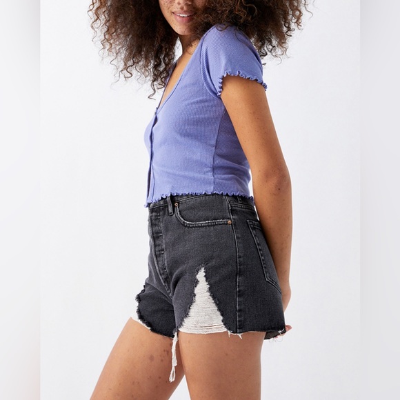 PacSun Black Denim Distressed Raw Edge Summer Shorts Women’s 24 Extra Small - Picture 3 of 7